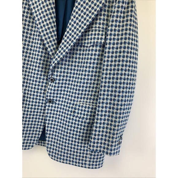 Ratner Clothes Hughes Hatcher Jacket Blue Pattern Houndstooth Blazer Mens M/L 40 - Picture 4 of 12
